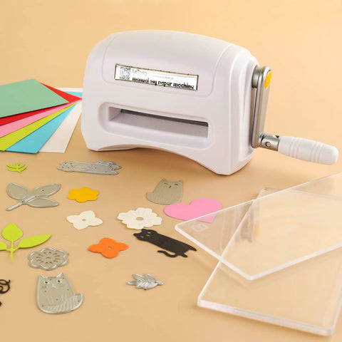 Portable Manual Die Cutting And Embossing Machine For DIY Crafting Hand Operated Paper Card Scrapbook Die Cutter For Embossing And Die Cutting At Home And On The Go with dies and colored paper sheets