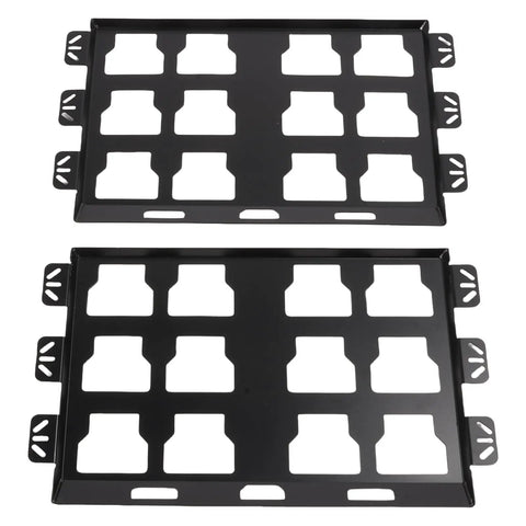 Badass Heavy Duty Mending Plate And Toolbox Bracket Crafted From Corrosion Resistant Stainless Steel Features A Secure Locking Mechanism Rated For 100 Pounds, shown in two black metal trays.