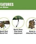 Features of Heavy Duty Weatherproof Long Rifle And Shotgun Slicker, including barrel port, quick adjustment, and pouch storage