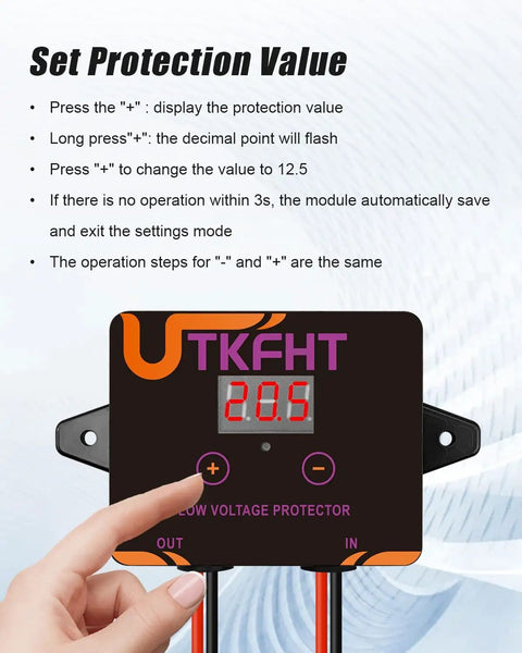 User adjusting settings on Badass Waterproof Dc 12-36V Low Voltage Protector And Battery Disconnect Switch for solar use.