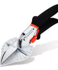 LeafLux miter shears for wood trim, front view, adjustable 45–135° angles; chrome blades, black grips, orange lock