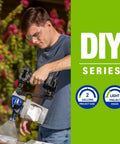 Professional Grade Drill Powered Paint Sprayer in use outdoors with a drill and paint pouch for DIY home projects.