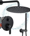 Matte Black Shower System With Tub Spout, Wall Mount Rainfall Shower Head And Handheld Spray, 12 Inch Rain Shower, Easy Install