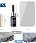 Two Bottle Nano Glass Crack Repair Kit With Quick Repair Liquid For Chips And Cracks, showing before and after windshield fix.