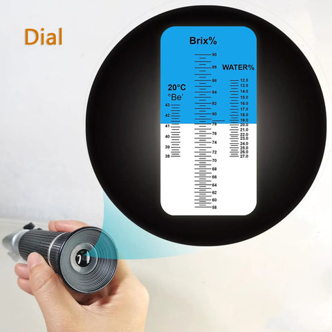 3 In 1 Honey Refractometer With ATC For Honey Moisture Brix And Baume Readings 12 27 Percent Moisture 58 90 Percent Brix 38 43 Percent Baume For Honey Maple Syrup And Molasses Beekeeping Essential dial