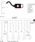 Diagram of Ramadan Curtain Fairy Lights With Remote, 138 LED 8.2ft By 3.2ft Star And Moon Shaped String Lights, warm white