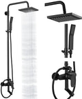 Matte Black Rain Shower System Set With Exposed Fixtures, Triple Function Shower Kit Featuring 8 Inch Rainfall Head, Handheld Sprayer