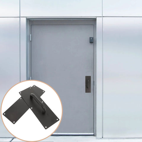 304 Stainless Steel Push Pull Door Handle With Screws For Fireproof Passages shown near a metal door, ideal for heavy duty installations