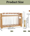 Wooden Test Tube Rack Kit With 12 Hole Holder And 12 Glass Tubes With Cork Stoppers 2 Tube Brushes And Corks Ten Point Four By Three Point Nine By Six Point Seven Inch Lab Gear For Chemistry Experiments And Science Class showing dimensions and components.