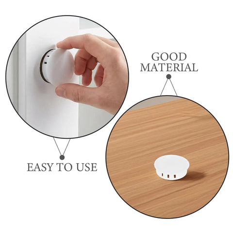 Easy SnapIn Hole Plugs For Furniture And Cabinets, White Round Flush Caps, 2 Inch Plastic Locking Cover Caps, Quick Install, 20 Pack