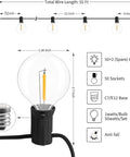 Diagram of Led Outdoor String Lights 55ft G40 Patio Lights With 52 Shatterproof Bulbs And Two Spares, E12 Socket, 2200K warm white