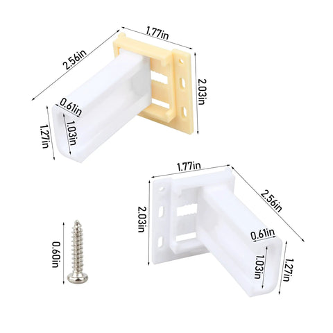 Top Shelf White Drawer Slide Socket Set Fits One Inch RV Cabinet Drawers Heavy Duty Hardware Replacement Parts Smooth glide socket mounts with dimensions.