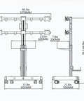 Heavy Duty Monitor Cart With Rolling Stand For Six Screens Built Tough And Super Smooth dimensions and design layout sketch