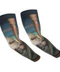Gonna Need These Badass Arm Sleeves Featuring Heavy Duty Sun Block And Thorn Proof Shielding Hella Comfy Fingerless Design For Tough Yard Work Or Trail Runs Moisture Wicking Daily Driver, showing artistic design.