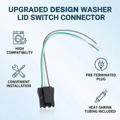 Upgrade Your Laundry Game With This Premium Washer Lid Switch Connector Wire Harness showing pre-terminated connector with four wires.