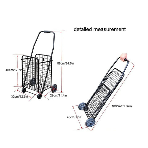 Lightweight Folding Shopping Cart With Swivel Wheels Aluminum Utility Trolley For Groceries No Sweat Moving Roll Smooth On Pavement Quick Fold Up Pack Away Backseat Ready