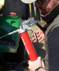 Heavy Duty Pistol Grip Grease Gun With Patented LockNLube Coupler Locks On And Does Not Leak, 20 Inch Hose With Inline Swivel, Red