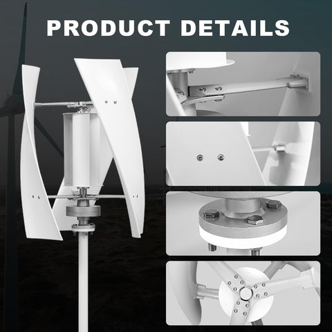 Vertical Wind Turbine Generator Kit 600W 24V With Charge Controller for Marine RV Home Use, product components close-up