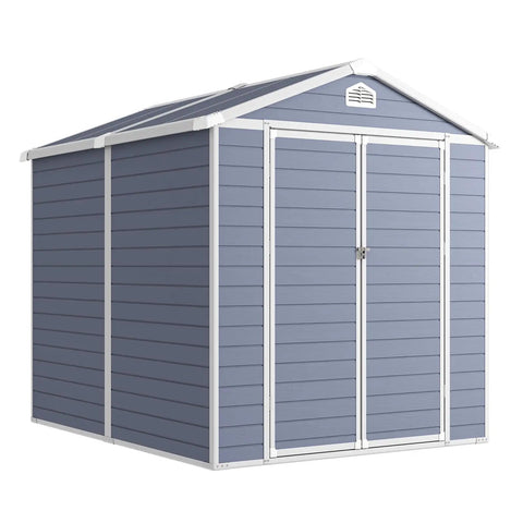 8x6 Ft Outdoor Resin Storage Shed With Window And Floor Lockable Doors Waterproof Plastic Tool Shed With Sloped Roof For Backyard Garden Patio Or Lawn Grey
