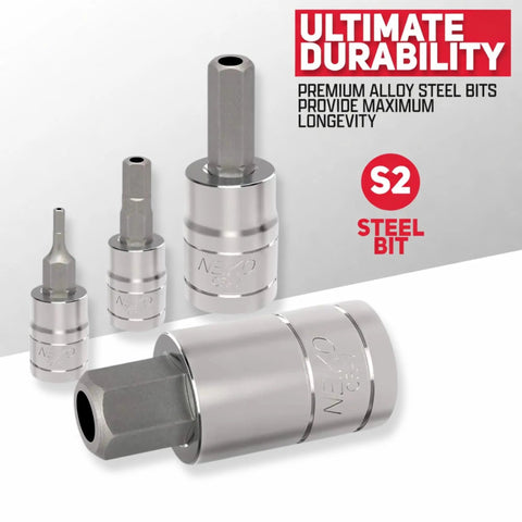 Tamper Proof Hex Bit Socket Set 26 Piece For SAE And Metric Sizes 5/64 To 9/16 Inches And 2 To 14 mm with S2 steel bits