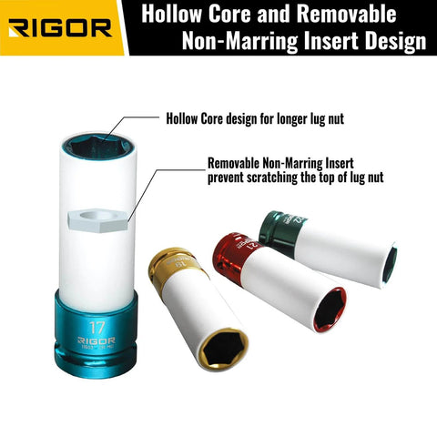Non Marring 22mm Lug Nut Socket For 1/2 Inch Drive, 6 Point Wheel Protector Impact Socket, Cr-Mo Steel