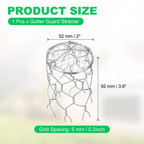 52mm OD Gutter Guard Filter Downspout Strainer With 5mm Mesh, 304 Stainless Steel Mesh Screen, 92mm Height