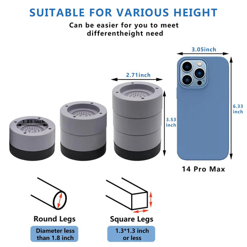 Beefy Heavy Duty Furniture Risers Set Of 4, 2 Inch Round Bed Lifts With 1 And 3 Inch Inserts, size comparison with smartphone