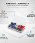 Top Shelf 200 Piece Wire Ferrule Kit With Tinned Copper Crimp Connectors For Stranded Wires And Assorted Pre Insulated Electrical Tube Terminals Plus Durable Storage Box For Secure Reliable Connections, assorted sizes in storage box
