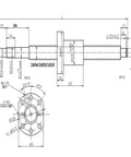 Technical drawing of Beefy Two Pack 500mm Linear Rail SBR16 and SFU1605 Ball Screw Set for CNC Machines with dimensions.