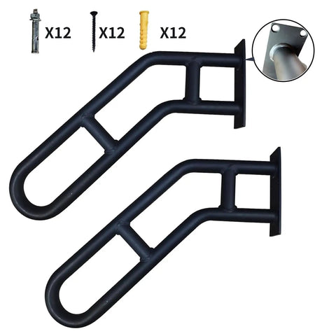 Rock Solid Black Handrails For Outdoor Steps 21 Inch Stair Railing with welded base plate, heavy duty steel for secure grip.