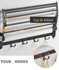 Oil Rubbed Bronze 24 Inch Towel Rack With Foldable Shelf, Adjustable Towel Bar, Five Hooks And Double Towel Bars, Wall Mounted