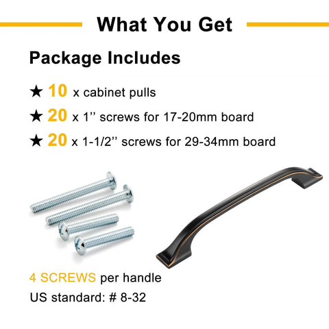Oil Rubbed Bronze Cabinet Pulls 3 Inch 76mm 10 Pack Brushed Bronze Handles displayed with screws in packaging list