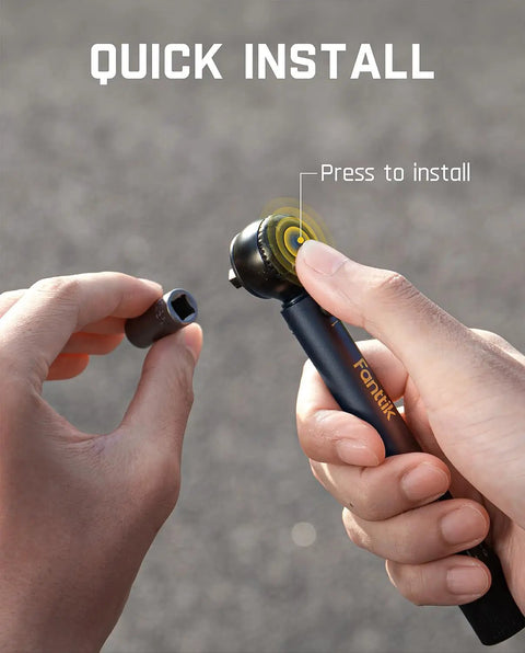 Hands installing Mini Click Torque Wrench Set For Bikes With 1/4 Inch Drive, 2-10 Nm Range, 14 Bits Pro Grade, Dual Direction.