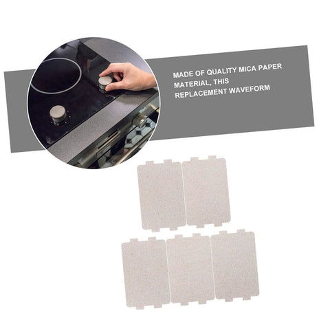 7 Piece Microwave Mica Sheet Replacement Set For Waveguide Insulation Heat Resistant Mica Plate shown with stove top