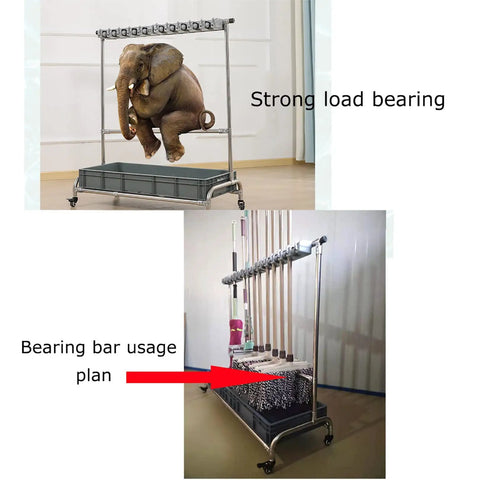 Movable Broom And Mop Rack Cart With Wheels For Cleaning Tools Stainless Steel Storage Organizer For Garages Hotels Schools And Restaurants Durable Yet Lightweight No Fuss To Move Keeps Tools Handy And Space Organized