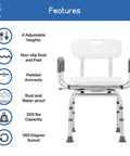Heavy Duty 360 Degree Swivel Shower Chair With Back Rest For Safe Tub Transfers pivoting bath bench and features overview