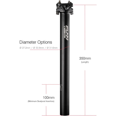 Crossfire Bike Seat Post 350mm Length, 27.2mm Diameter, AL6061 Aluminum, 3D Forged One-Piece Head, Blast Silver Finish, Two-Bolt System