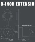 Diagram showing dimensions of 15 Amp AC Power Inlet Port Charger Plug For Outdoor RV And Marine Use with 20-inch extension cord.