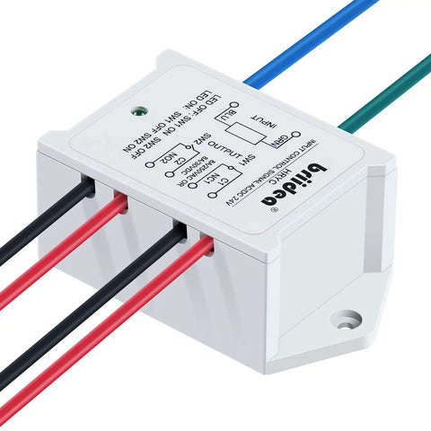 Heavy Duty DPST Relay Module 8A 24V AC DC Control, 1NO 1NC, white case, side view with wires and labeling, ideal for Arduino projects.