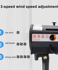 Top Shelf 68 Cm Heavy Duty Industrial Electric Floor And Wall Mount Cooling Fan With Killer Quiet Motor showing 3-speed wind adjustment settings.
