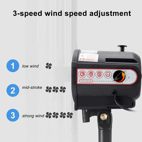 Top Shelf 68 Cm Heavy Duty Industrial Electric Floor And Wall Mount Cooling Fan With Killer Quiet Motor showing 3-speed wind adjustment settings.