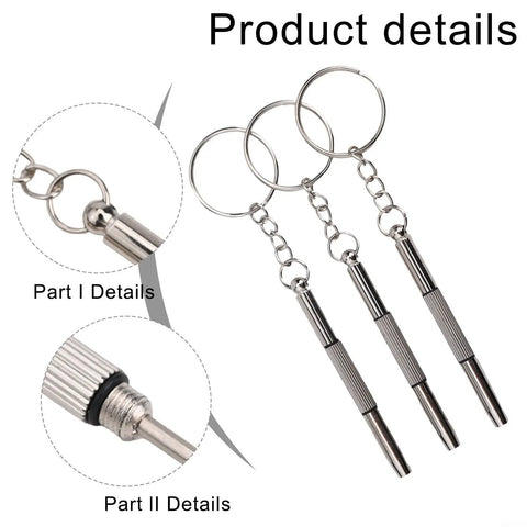 Eyeglass Repair Screwdriver Set 3 In 1 Flathead Phillips Star Nut Driver On The Go Keychain Portable Silver 3 Pack detail view