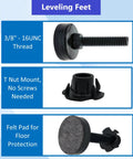 Heavy Duty Adjustable Leveling Feet 4 Pack With Three Eighths Inch 16 UNC Threads Leg Levelers with T Nut and Felt Pad.