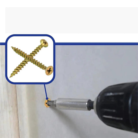Two Pack Size 8 Wood Screws Set With Phillips Drive Bugle Head Yellow Zinc Carbon Steel For DIY Woodworking Projects, Quick Strong Joints, Great For Furniture Repair, Decks, And Hobby Builds in wood with drill