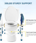 Adjustable Toilet Safety Frame And Rail With Handles And Storage Pocket showing clamps and crossbars, 350lb capacity