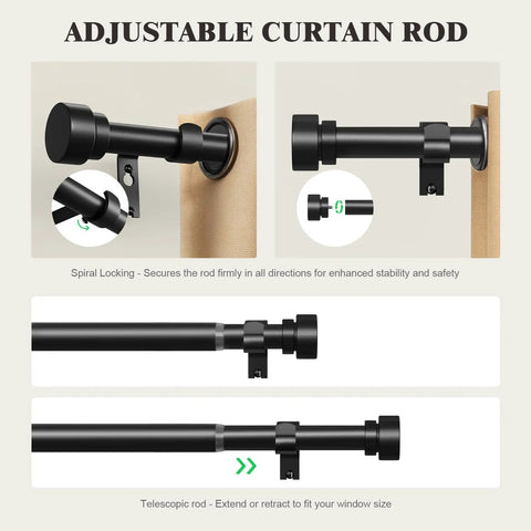 Built Tough Heavy Duty Metal Curtain Rod Set For Windows 66 To 120 Inches Adjustable 1 Inch Pole Inner Rods For Extra Strength