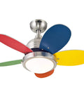 Dope Roundabout 30 Inch Indoor Ceiling Fan With Light Kit, Dimmable 16W LED, multicolor blades, brushed nickel finish.