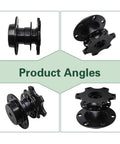 Slick Push Button Quick Release Steering Wheel With Aluminum Snap Off Hub Adapter Boss Kit For Universal Race Car And Street Rod Build Black Anti Theft Setup showing multiple angles of the hub adapter.