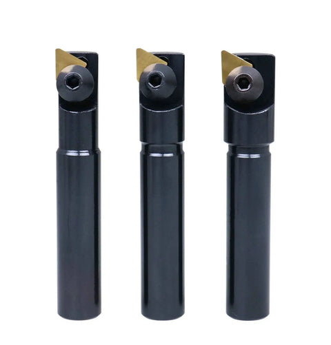 Three Piece Miniature Indexable End Mill Set With One Half Inch Shank And Three Inch Overall Length Includes One Half Inch, Nine Sixteenths Inch And Five Eighths Inch Cutters With Installed TPG22 Inserts In A Fitted Case
