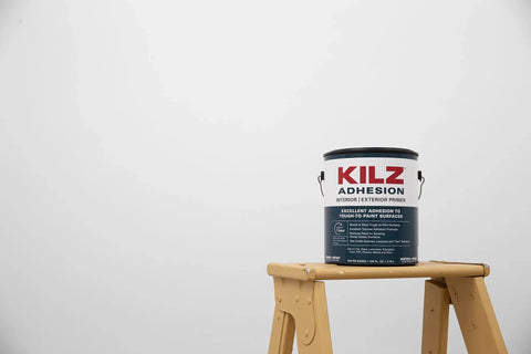 Ultra Bond Adhesion Primer for Interior and Exterior Surfaces, High-Tack Formula, 1 quart can on wooden ladder